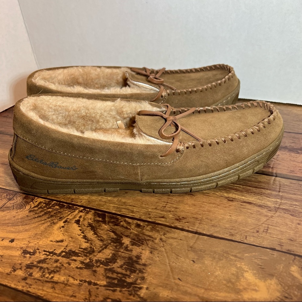 Eddie Bauer Suede faux fur lined House shoes Slippers Sz Medium (8-9)